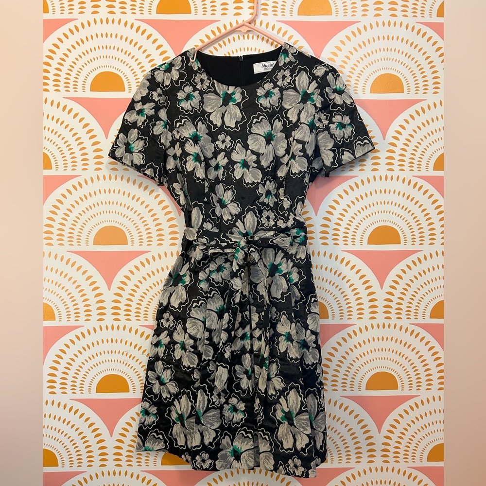 Blugirl jacquard floral dress with pockets and tie belt | size small